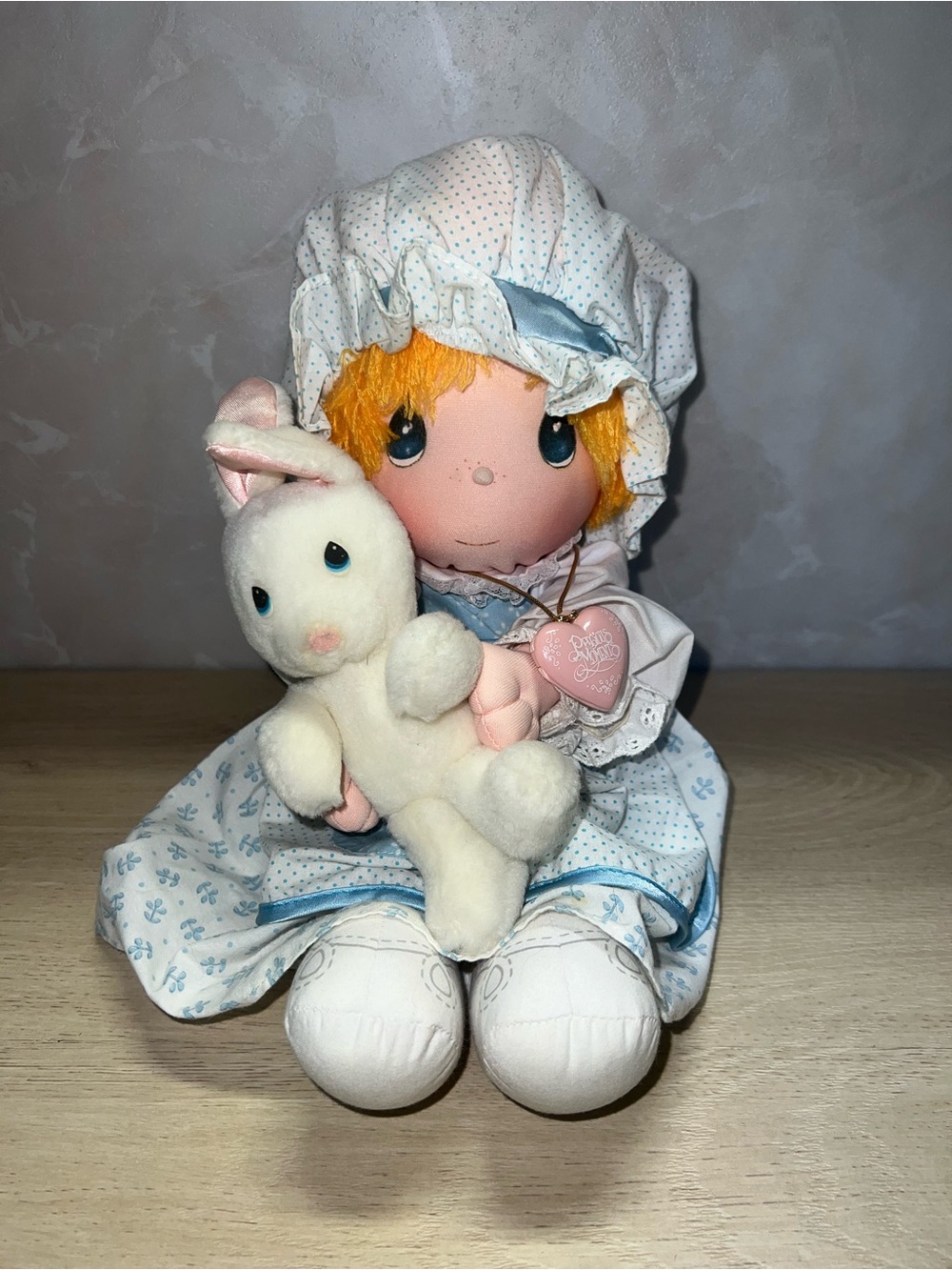 Precious Moments Applause Vintage Rag Doll with Bunny & Heart Pendant